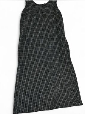 Vintage Navy & White Seersucker Plaid Sleeveless Midi Dress Cottagecore Pockets
